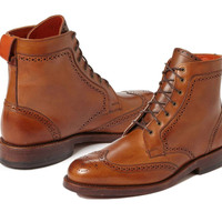 Handmade Ankle High Leather Formal Dress Wing Tip Chelsea Boot - Thumbnail 1