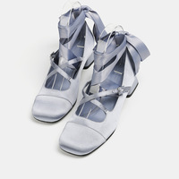 Fashion Satin Strappy Ballet Style Heeled Shoes - Thumbnail 4