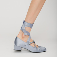Fashion Satin Strappy Ballet Style Heeled Shoes - Thumbnail 1