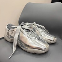 Fashion Ballet Style Silver Shoes - Thumbnail 7