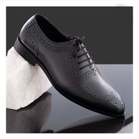 Handmade Men's Black Leather Lace Up Brogue Toe Dress Shoes - Thumbnail 2