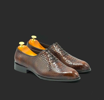Men's Fashion Brown Python Leather Lace Up Handmade Dress Shoes