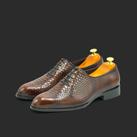 Men's Fashion Brown Python Leather Lace Up Handmade Dress Shoes - Thumbnail 1