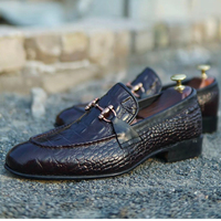 Black Men's Alligator Print Leather Horse Bit Handmade Loafer Shoes - Thumbnail 1