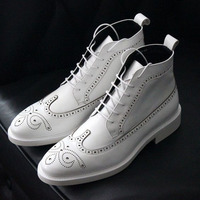White Color High Ankle Stylish Wing Tip Genuine Leather Handmade Men Boots - Thumbnail 1