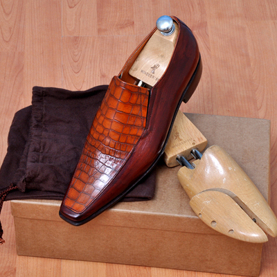 Handmade mens fashion moccasin two tone leather shoes, men slip-on leather shoes - Thumbnail 2