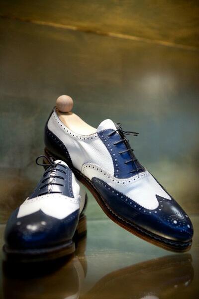 Handmade Two Tone Leather Lace Up Wing Tip  Men's Dress Shoes