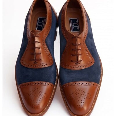 Handmade men's two tone leather & suede lace up cap toe fashion shoes