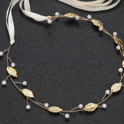 Gold leaf copper faux pearl wedding tiara