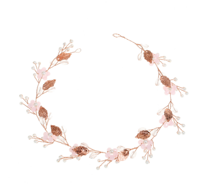 Pink Flower Rhinestone Crystal Leaf Rose Gold Wedding Hair Tiara