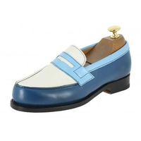 Two Tone Leather Handmade Men's Penny Loafer Shoes - Thumbnail 1