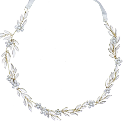 Silver or gold tone flower rhinestone crystal leaf wedding hair tiara accessory - Thumbnail 1