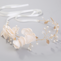 Wedding Peach Pink Pearl Flower Rhinestone Crystal Hair Pin Tiara Set - Thumbnail 2