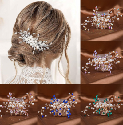 Color Rhinestone Crystal Pearl Wedding Hair Tiara Accessory Hair Comb