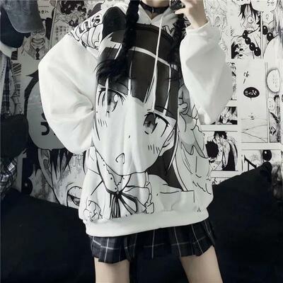 Harajuku style manga printed hoodie