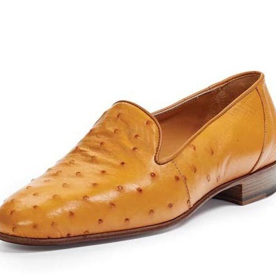 Handmade brown ostrich leather loafer fashion men's shoes