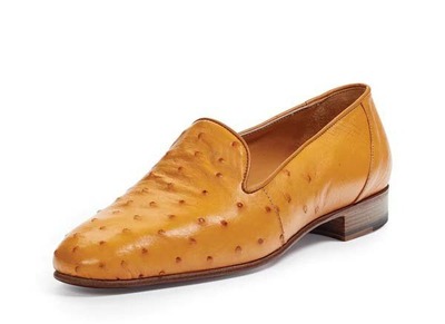 Handmade Brown Ostrich Leather Loafer Fashion Men's Shoes