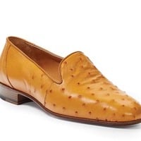 Handmade Brown Ostrich Leather Loafer Fashion Men's Shoes - Thumbnail 1