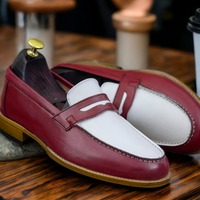 Men's Fashion Two Tone Leather Penny Handmade Loafer Shoes - Thumbnail 1