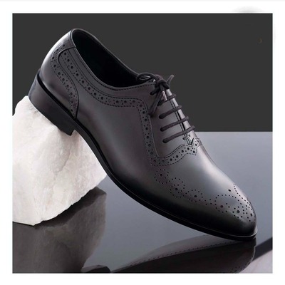 Handmade Men's Black Leather Lace Up Brogue Toe Dress Shoes