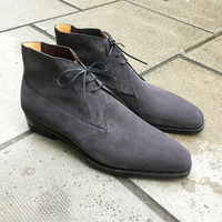 Handmade Mens Gray Suede Chukka boots, Men suede casual wear ankle boots - Thumbnail 1