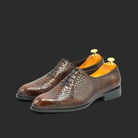 Men's Fashion Brown Python Leather Lace Up Handmade Dress Shoes - Thumbnail 2