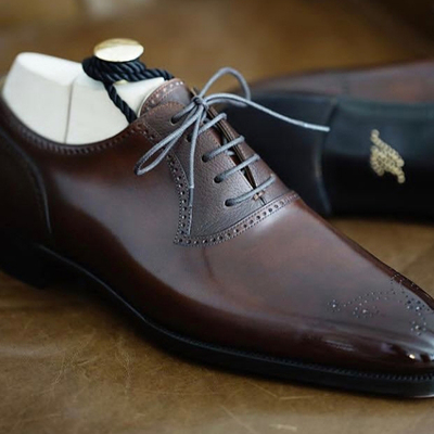 Handmade men's brown color leather shoes, men's oxford lace up brogue shoes - Thumbnail 1