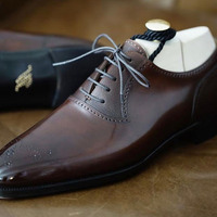 Handmade Men's Brown Color Leather Shoes, Men's Oxford Lace Up Brogue Shoes - Thumbnail 1
