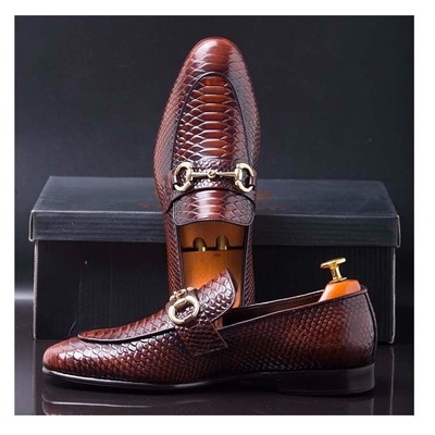 Men's brown handmade python leather horse bit dress shoes - Thumbnail 1