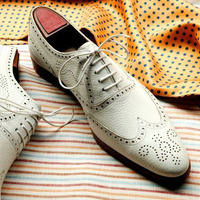 White Men Brogue shoes leather Top Quality Shoe Men Wedding shoes - Thumbnail 1