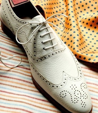 White Lace Up Wing Tip Handmade Brogue Toe Men's Leather Dress Shoes