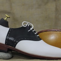 Men's Two Tone Leather Lace Up Handmade Fashion Office Shoes - Thumbnail 1