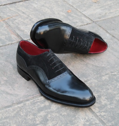 Black Calf and Black Suede Classic Men Dress Lace up Oxford Shoes