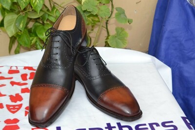 Brown Dark Green Leather Lace up Oxford Dress Shoes