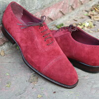 Men Red Suede Leather Handmade Oxford Dress Shoes - Thumbnail 1