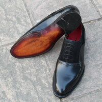 Black Calf and Black Suede Classic Men Dress Lace up Oxford Shoes - Thumbnail 1