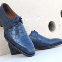 Classic Blue Genuine Crocodile Oxford Lace up Dress Alligator Shoes For Men - Thumbnail 1