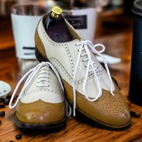 Handmade Men's Two Tone Leather Lace Up Wing Tip Dress Shoes - Thumbnail 1