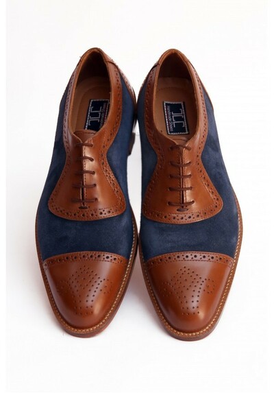 Handmade Men's Two Tone Leather & Suede Lace Up Cap Toe Fashion Shoes