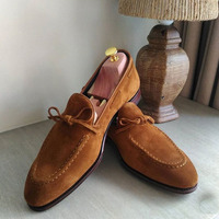 Mens Suede Moccasin Shoes, Men loafer slip on Brown Color Tussles shoes - Thumbnail 1