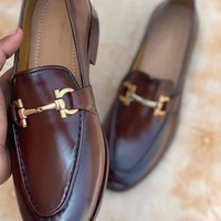 Brown Fashion Handmade Men's Leather Horse Bit Slip On Loafer Shoes - Thumbnail 1