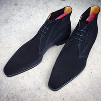Handmade Men's Navy blue color Chukka boots, Men suede Blue color laceup boots - Thumbnail 1