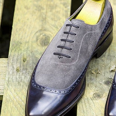 Men's two tone leather & suede fashion lace up handmade loafer shoes