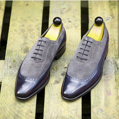 Men's Two Tone Leather & Suede Fashion Lace Up Handmade Loafer Shoes