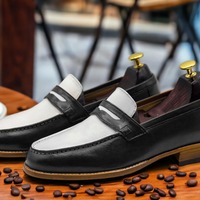 Men's Fashion Two Tone Leather Penny Handmade Loafer Shoes - Thumbnail 1