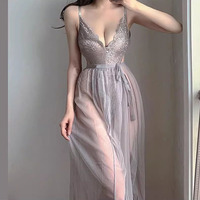 Women's Sexy Lace Jumpsuit See-through Mesh Temptation Skirt Set - Thumbnail 1