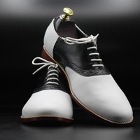 Men's Two Tone Leather Lace Up Handmade Fashion Office Shoes - Thumbnail 1