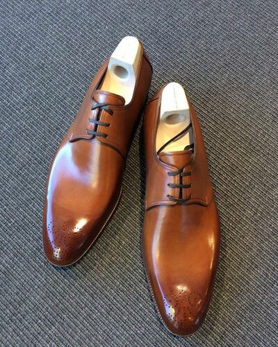 Brown Leather With Brogue Toe Handmade Lace Up Shoes
