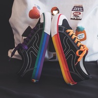Rainbow Stripe Canvas Sneakers For Women - Thumbnail 5