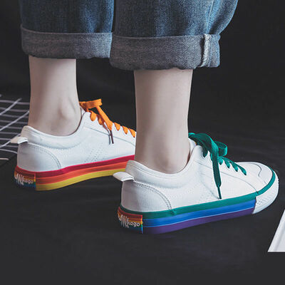 Rainbow Stripe Canvas Sneakers For Women